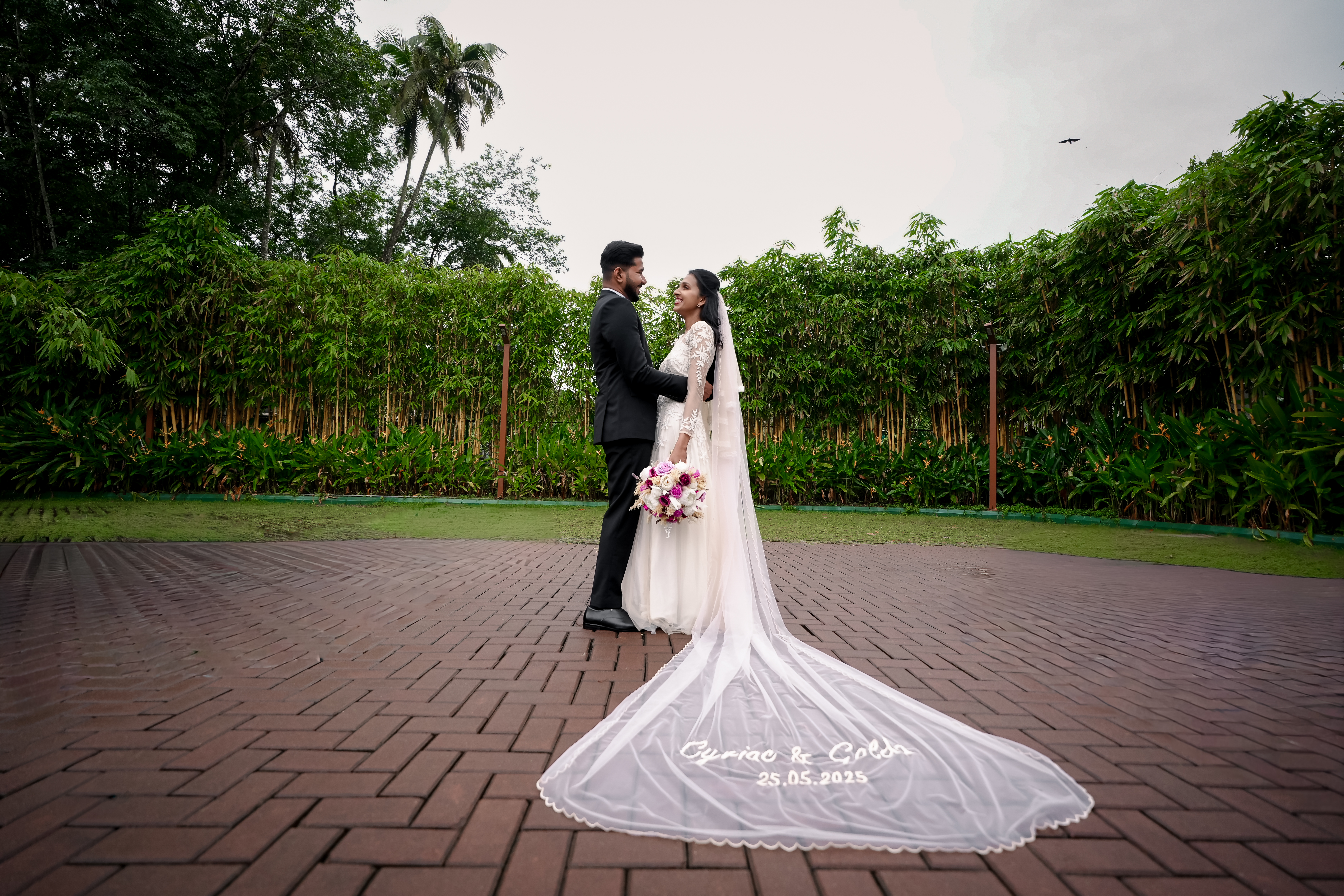 Bride and groom at golden hour